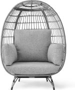 Best Choice Products Wicker Egg Chair, Oversized Indoor Outdoor Lounger for Patio, Backyard, Living Room w/ 4 Cushions, Steel Frame, 440lb Capacity - Ivory - Image 7