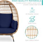 Best Choice Products Wicker Egg Chair, Oversized Indoor Outdoor Lounger for Patio, Backyard, Living Room w/ 4 Cushions, Steel Frame, 440lb Capacity - Ivory - Image 9