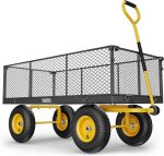 Steel Garden Cart, 2-in-1 1400 lbs Heavy Duty Utility Wagon, with Removable Mesh Sides to Convert into Flatbed, 240 U-Turn 13" Pneumatic Tires Garden Wagon for Farm Yard Lawn Garden Camping - Image 2