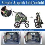 Jogging Sports Stroller with Comfort Rubber Wheels/Zipper-Less Entry/1-Hand Quick Fold/Aluminum Frame for Small/Medium Dogs, Cats and Pets (Green Camo) - Image 10
